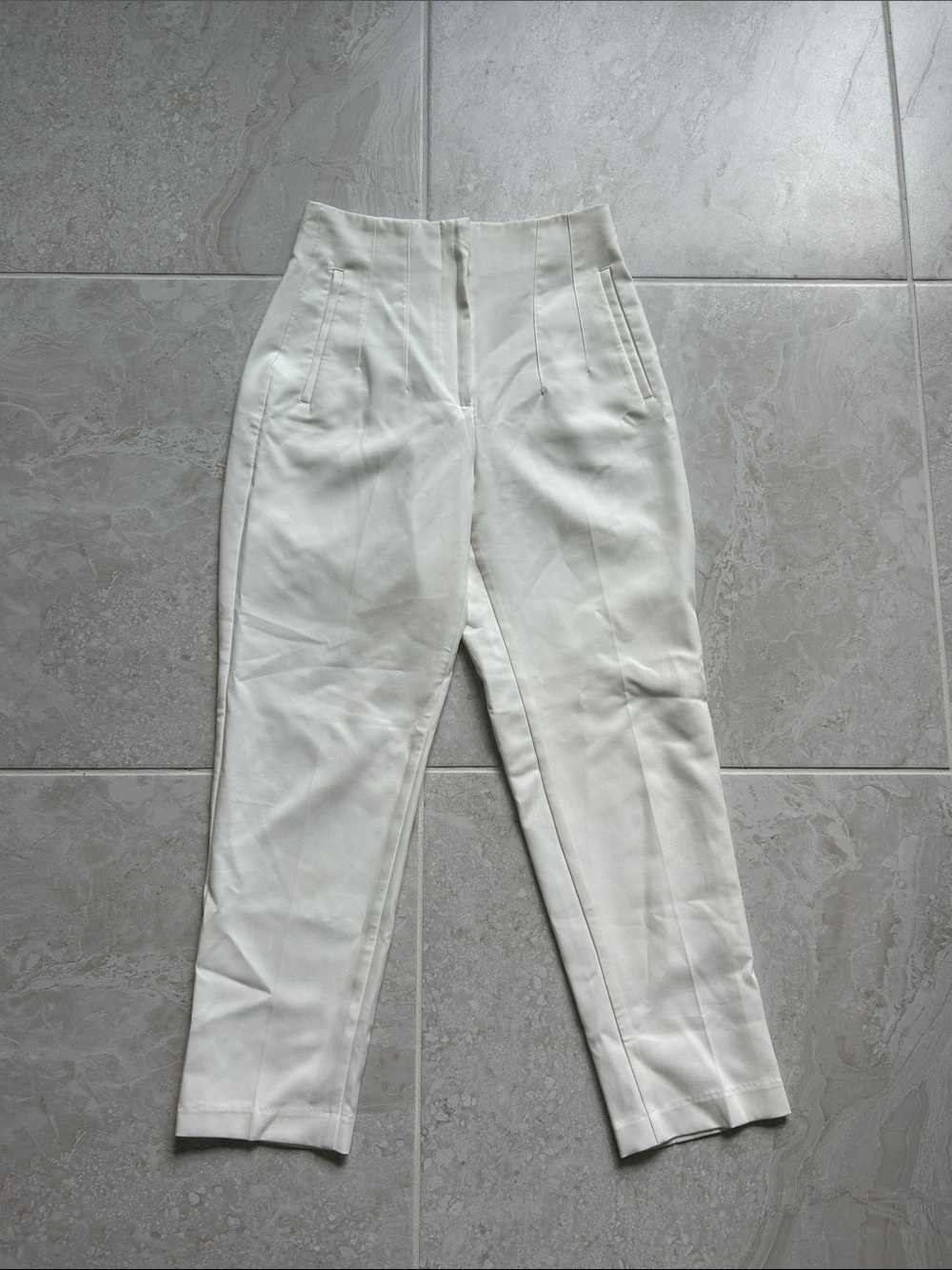 Zara Off-White High-Waist Tailored Trousers - Picture 2 of 5